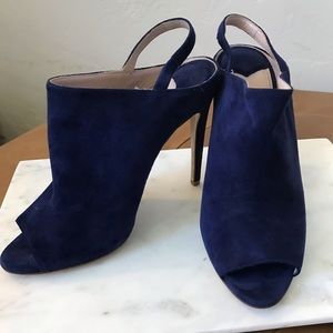 Miu Miu Blue Suede Peep Toe Bootie